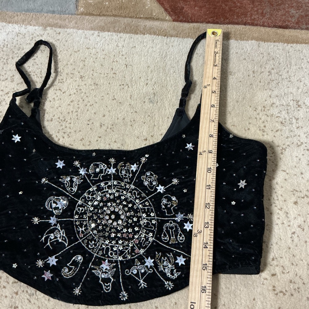 Nasty Gal Zodiac Celestial Corset Top Women 8 Black Velvet Sequin Beaded Bustier - Picture 2 of 8